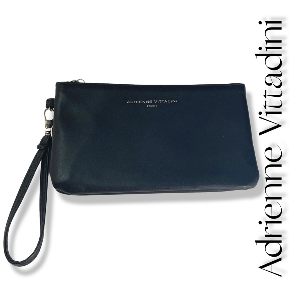 Adrienne Vittadini Faux Black Leather Wristlet
